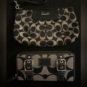 Coach Black and Grey Wallet and Large Wristlet
